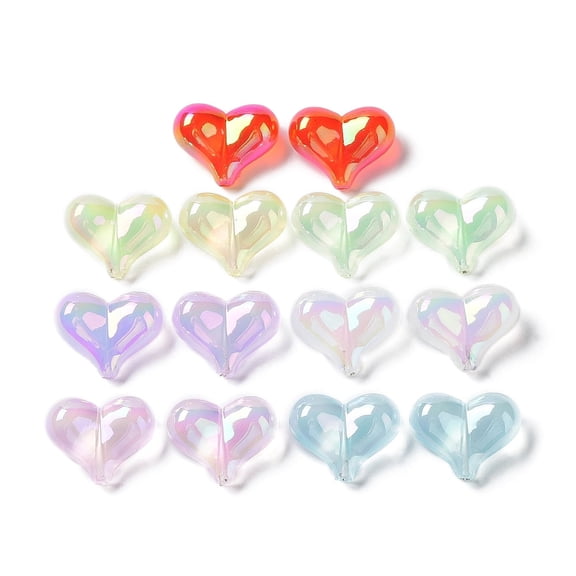 20pcs UV Plating Rainbow Iridescent Transparent Acrylic Beads Heart Mixed color 16.5x21x9.8mm Hole: 1.8mm