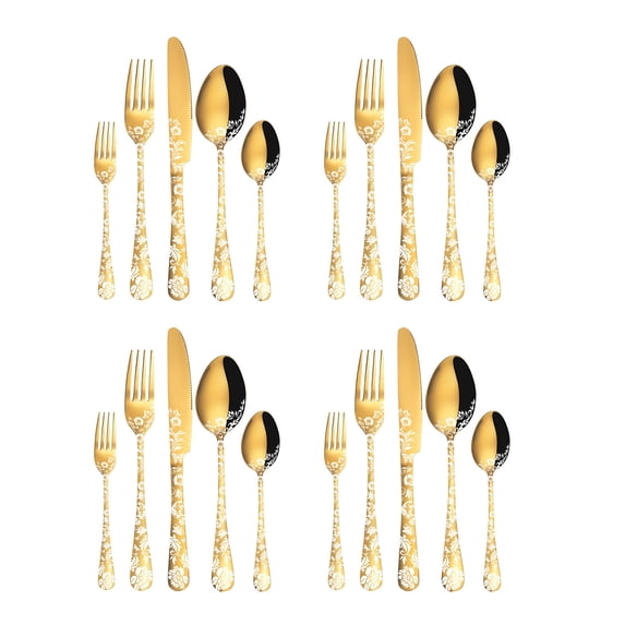 20pcs Unique Floral Dinnerware Set Stainless Steel Cutlery Set Fork ...