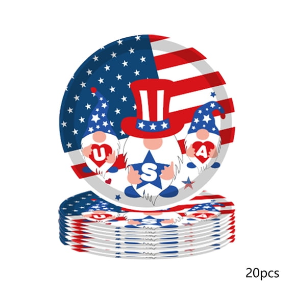 20pcs Veterans Day 4th of July Paper Plates Memorial Day Plates Set 7 Inch Independence Day Disposable Tableware Dinner Plates Supplies Holiday Party Decoration