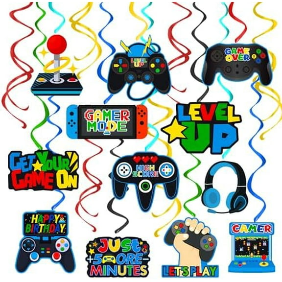 20pcs Video Game Hanging Swirls Video Game Party Decorations Game On Theme Birthday Foil Ceiling Streamers for Kids Boys Gamer Theme Birthday Party Baby Shower Supplies Decorations