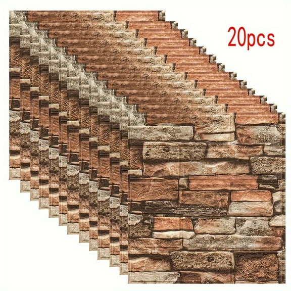 20pcs Wallpaper Brick Stone Pattern Waterproof Self-Adhesive 3D Wall Stickers Decoration Living Room Bedroom