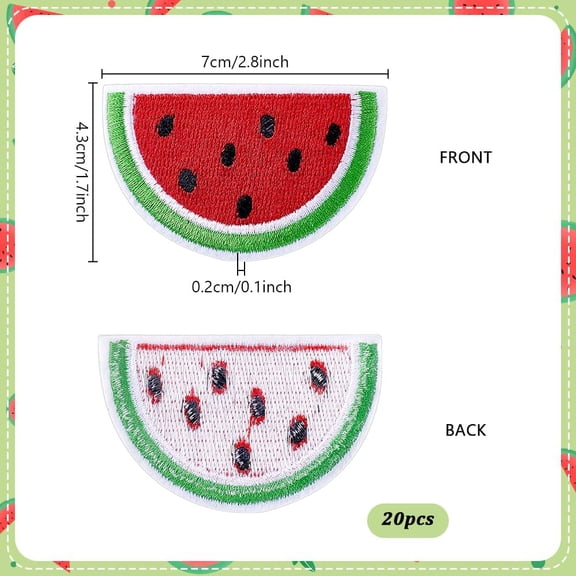 20pcs Watermelon Iron on Patches Embroidered Patches Fruit Patches Colorful Patches Applique Patch Watermelon Sequin for Sewing DIY Hats Backpack Clothes Jeans Jackets Cap Crafts