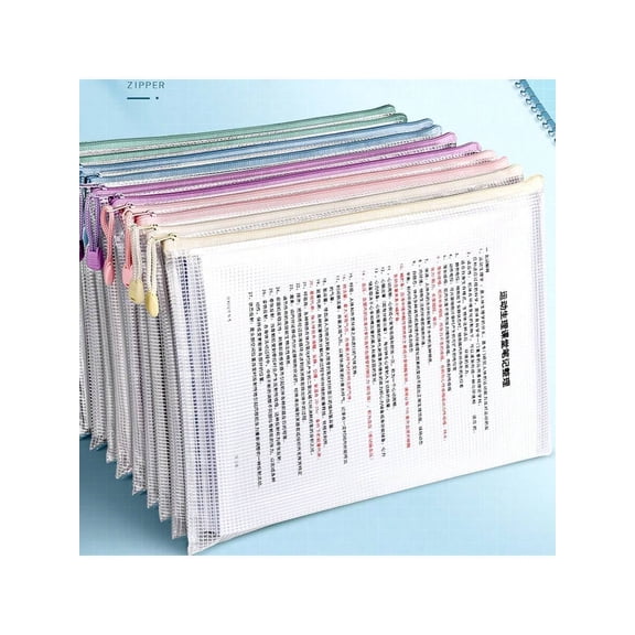 20pcs Waterproof A4 Zipper Mesh File Folders - Macaron Colors, Ideal for Cross-Stitch, Puzzles, Travel & Office Supplies