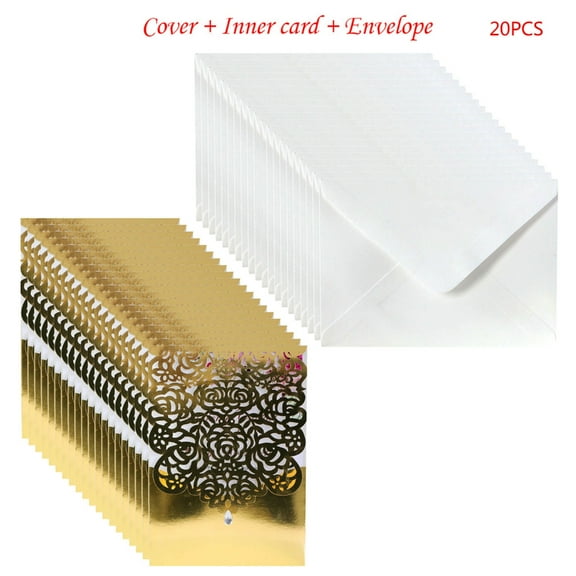 20pcs Wedding Invitation Cards Hollow Rose Greeting Card with Envelopes Bridal