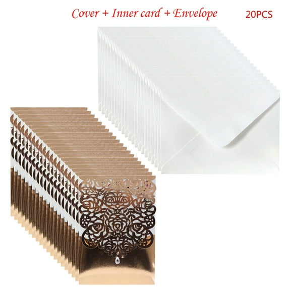 20pcs Wedding Invitation Cards Hollow Rose Greeting Card with Envelopes Bridal