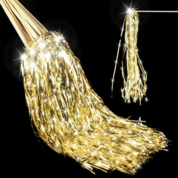 20pcs Wedding Send Off Wands, NOGIS Light Up Hand Streamers with Shiny Foil Tinsel Glitter LED Ribbon Stick for Birthday Party Celebration Bridal Baby Shower (Gold)