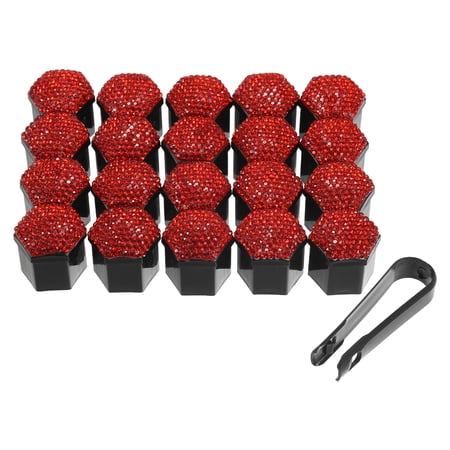 20pcs Wheel Lug Nut Cap Covers 17mm Bling Faux Crystal Wheel Bolt Cap Cover Universal Wheel Lug Nut Cap Covers Red