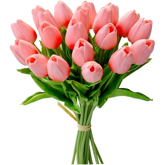 20pcs White Flowers Artificial Tulip Silk Fake Flowers 13.5" for Mother's Day Easter Valentine’s Day Gifts in Bulk Home Kitchen Wedding Decorations