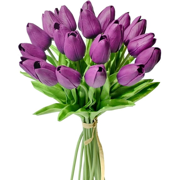 20pcs White Flowers Artificial Tulip Silk Fake Flowers 13.5" for Mother's Day Easter Valentine’s Day Gifts in Bulk Home Kitchen Wedding Decorations
