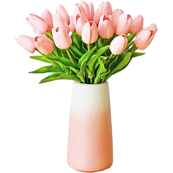 20pcs White Flowers Artificial Tulip Silk Fake Flowers 13.5" for Mother's Day Easter Valentine’s Day Gifts in Bulk Home Kitchen Wedding Decorations
