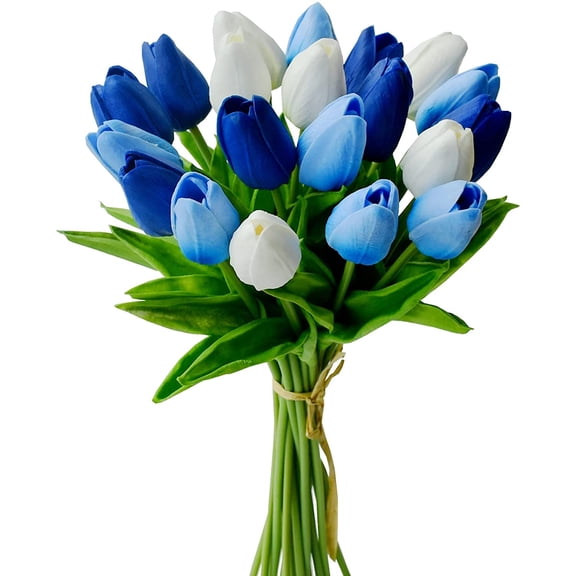20pcs White Flowers Artificial Tulip Silk Fake Flowers 13.5" for Mother's Day Easter Valentine’s Day Gifts in Bulk Home Kitchen Wedding Decorations