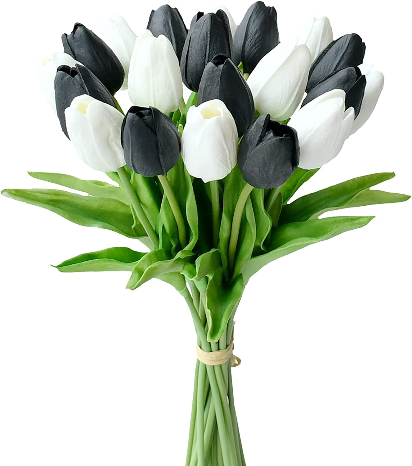 20pcs White Flowers Artificial Tulip Silk Fake Flowers 13.5" for Mother's Day Easter Valentine’s Day Gifts in Bulk Home Kitchen Wedding Decorations