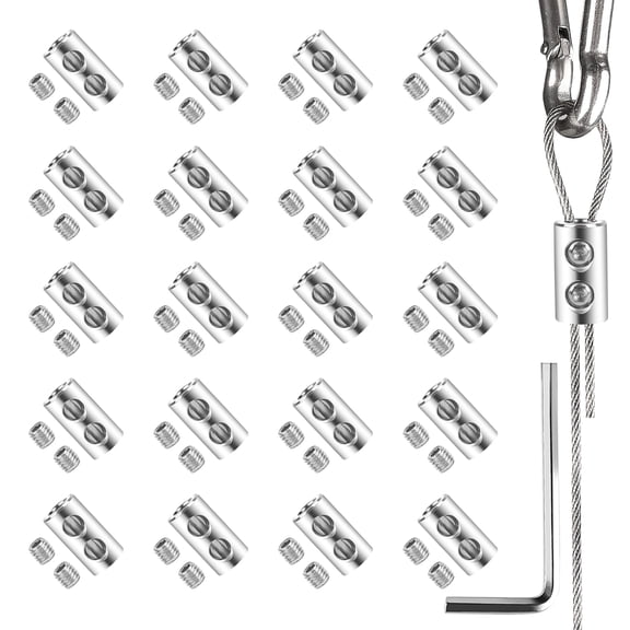 20pcs Wire Rope Clips Set for 1-2.5mm Cable, EEEkit Double Hole Cable Clamps with Spanner