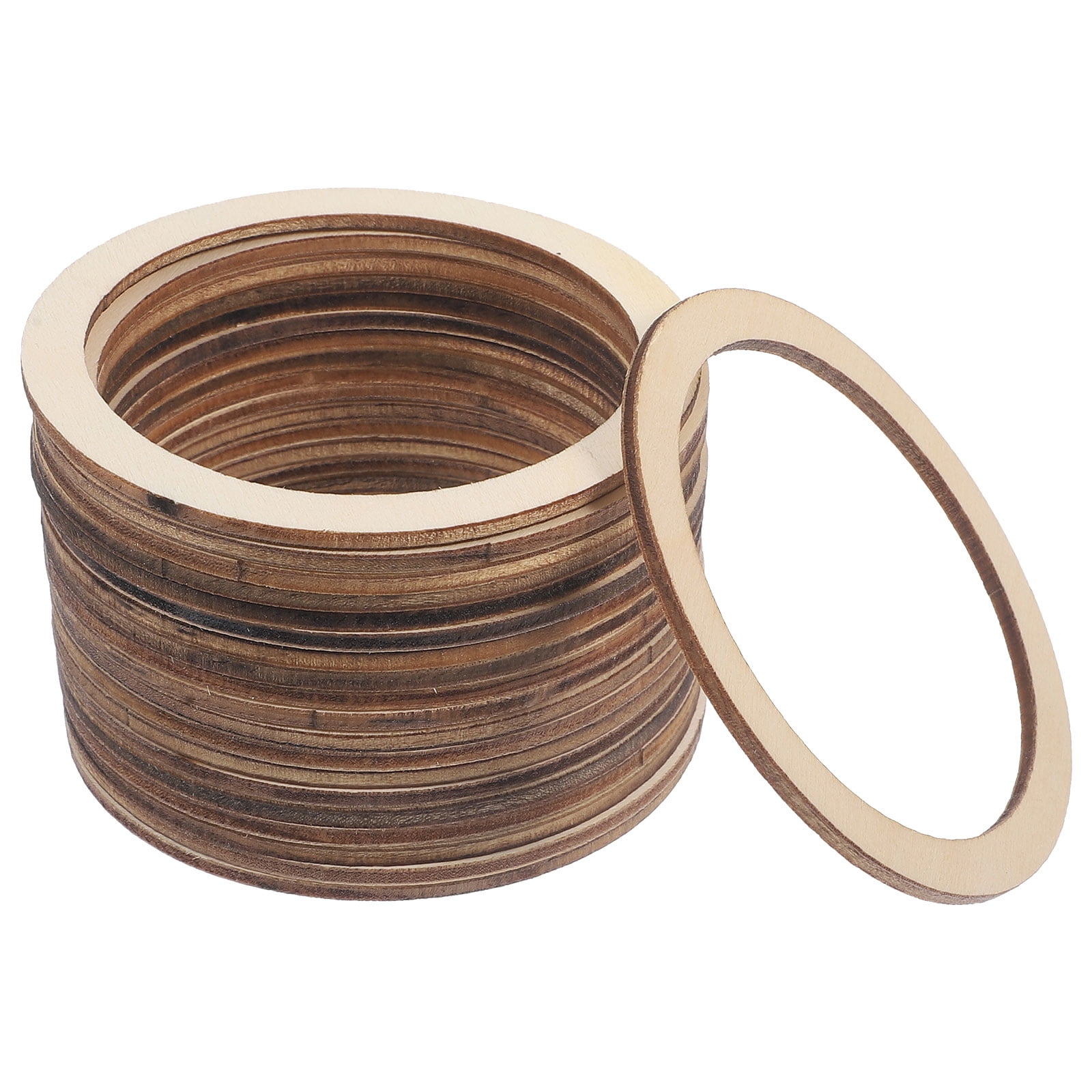 20pcs Wood Rings Flat Circles Unfinished Wooden Round Rings DIY Wood Crafts