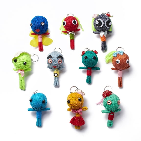 20pcs Woolen Yarn Thread Keychain with Foam and Iron Key Rings Aluminum Wire Human Mixed color 14.1~16.1cm
