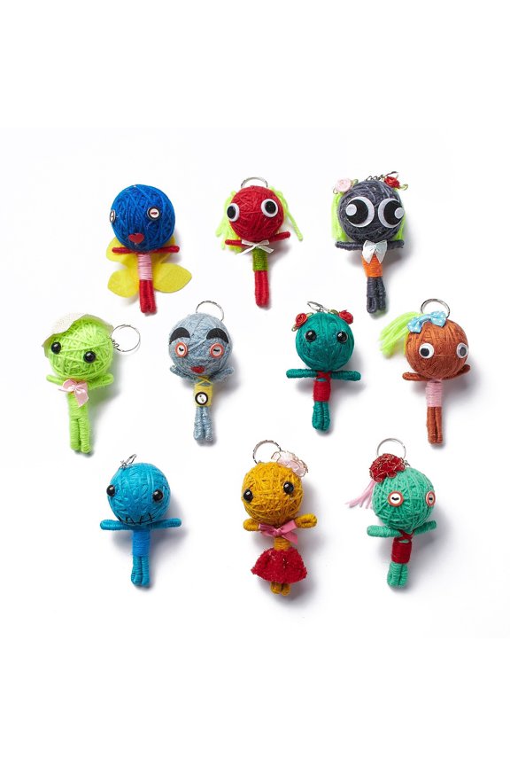 20pcs Woolen Yarn Thread Keychain with Foam and Iron Key Rings Aluminum Wire Human Mixed color 14.1~16.1cm