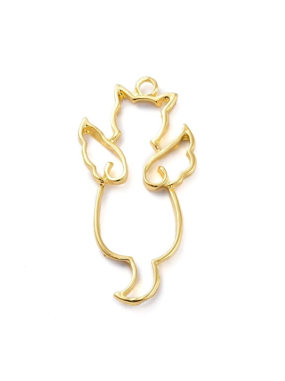 20pcs Zinc Alloy Open Back Bezel Pendants For UV Resin Epoxy Resin Pressed Flower Jewelry Angel Cat Shape Golden 39x20x2mm Hole: 2mm