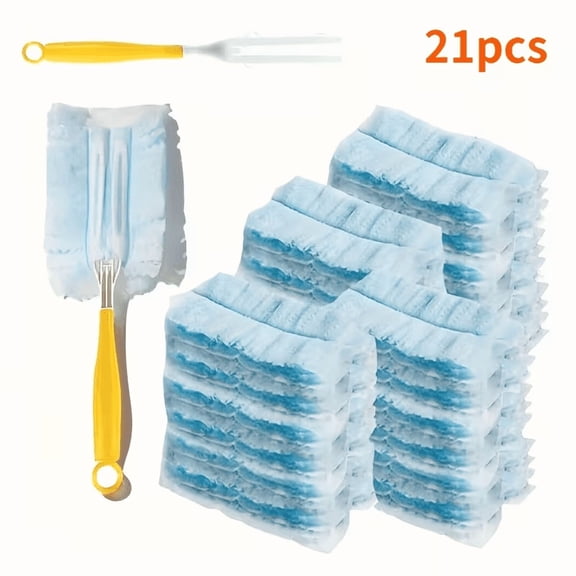 20pcs blue dusting cloths + 1pcs handle,21Pcs Polyeste Disposable Static Duster Set, Polyester Replaceable Duster Head, Multi-Purpose Cleaner for Home Furniture, Keyboard & Car Interior Dust Removal