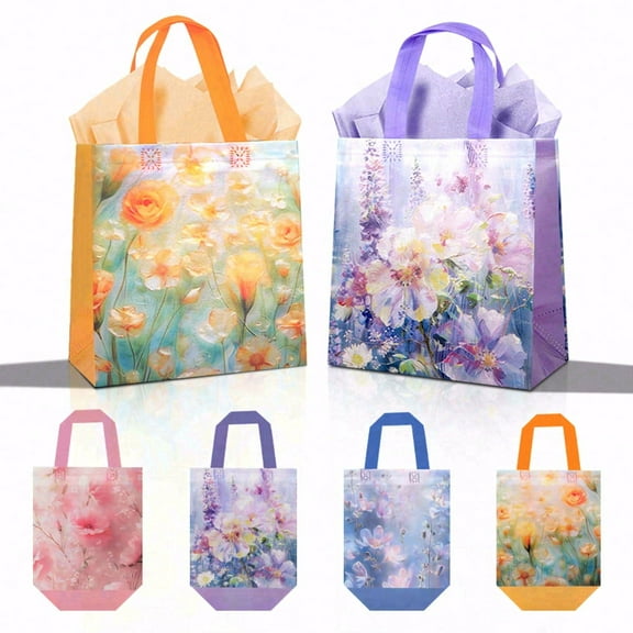 20pcs non-woven gift bags with floral patterns, spring picnic party tote bags, suitable for occasions like birthdays, Mother's Day, baby baptisms, weddings, thank-you gifts, etc.