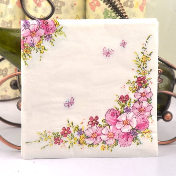 20pcs pink flowers paper napkindisposable birthday wedding party table dY_cd WL