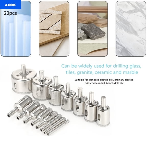 20pcs/set Diamond Coated Drill Bit Set Ceramic Tile Marble Glass Ceramic Hole Saw Electric Tool Drill Bit