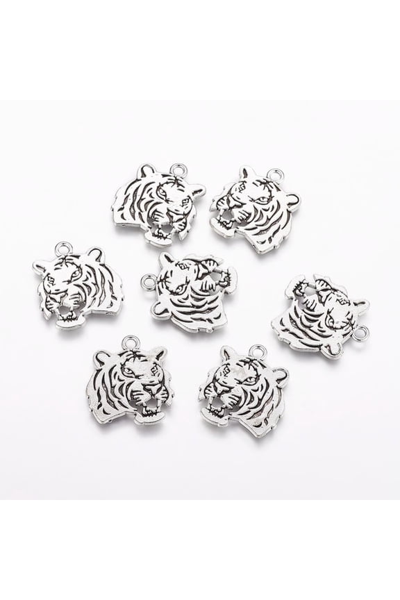 20pcs style Alloy Tiger Pendants Cadmium Free & Lead Free Antique Silver 27x24x2mm Hole: 3mm
