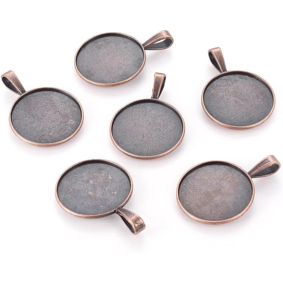 20pcs style Cabochon Settings Plain Edge Bezel Cups Findings for Jewelry Making Flat Round Lead Free Red Copper Tray: 25mm 38x27x2mm Hole: 5x9mm