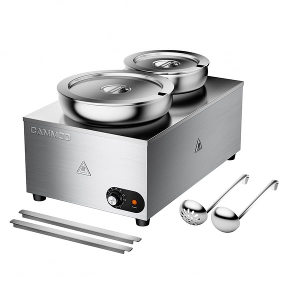 20qt 2-in-1 Electric Soup Warmer and Steam Table Food Warmer, 1200W Stainless Steel Bain Marie Pot, 86~185°F Adjustable Temp, Commercial Soup Kettle for Catering Restaurant Buffet