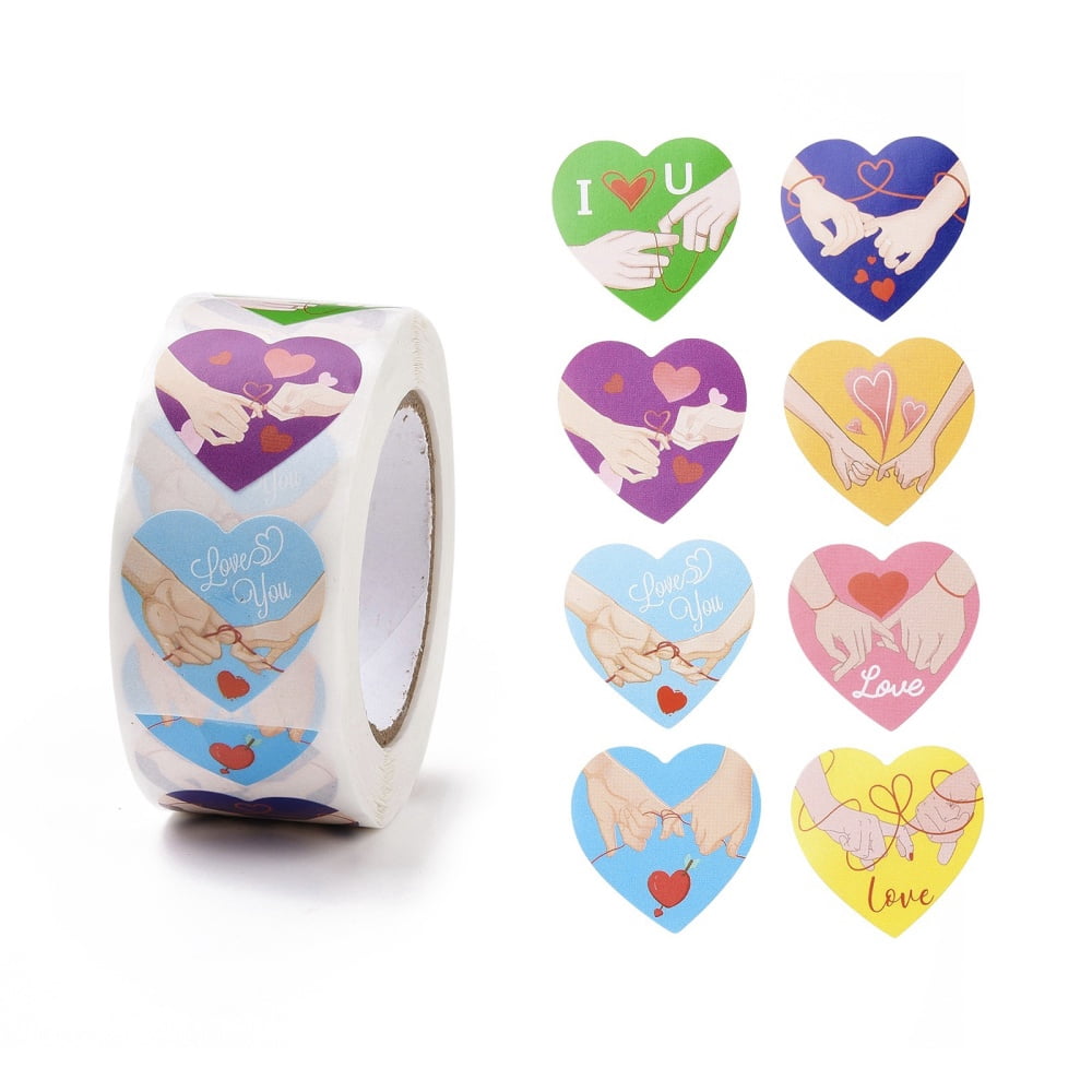 20rolls Valentine's Day Heart Paper Stickers Pinky Promise Pattern Adhesive Labels Roll Stickers Gift Tag for Envelopes Party Presents Decoration Word 25x24x0.1mm 500pcs/roll