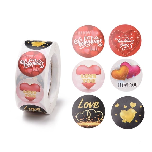 20rolls Valentine's Day Round Paper Stickers Adhesive Labels Roll Stickers Party Presents Decoration Mixed Patterns 25x0.1mm 500pcs/roll