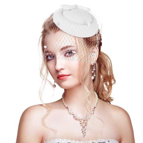 20s 50s Fascinator HatBritish Pillbox Veil Fascinator Derby Hat Headwear for Cocktail Tea Party , Veil Wool Pillbox Hat for Women Ladies