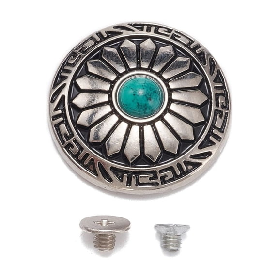 20sets Alloy Decorative Rivets with Imitation Turquoise & Iron Screw Flower Antique Silver 24.5x7mm
