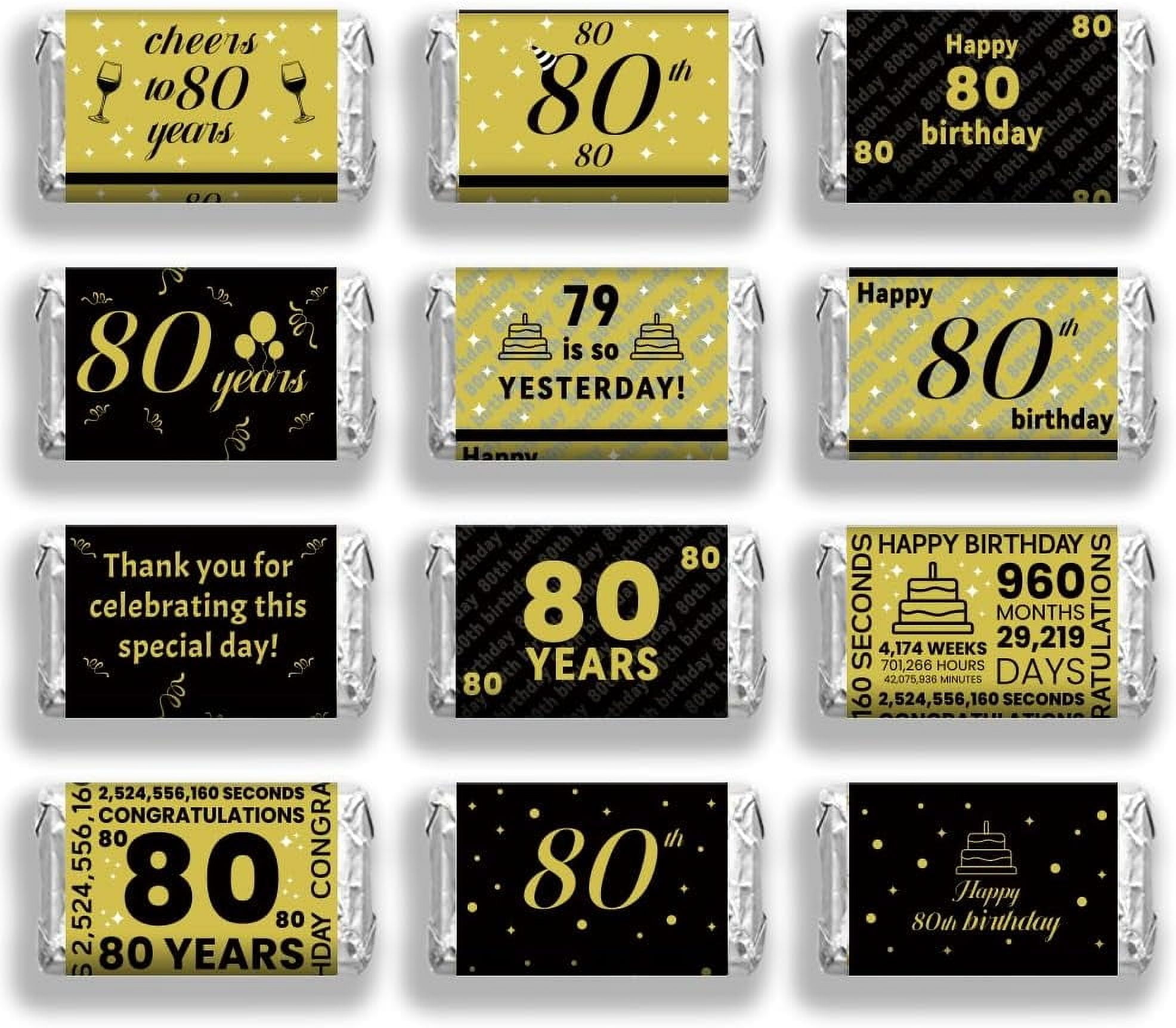 20sheets 120 Pcs Happy 80th Birthday Mini Candy Bar Wrappers Cake Dot ...