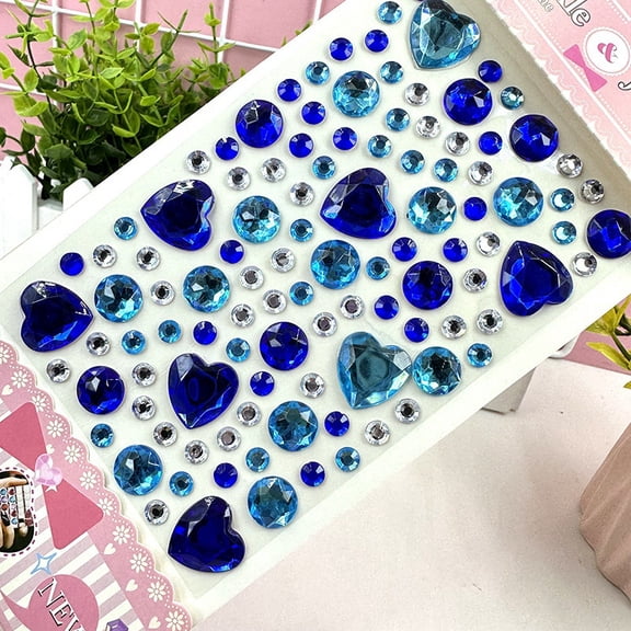 20sheets Acrylic Rhinestone Stickers Gems Decorative Decals for 's Art Craft Heart Blue 225x100mm