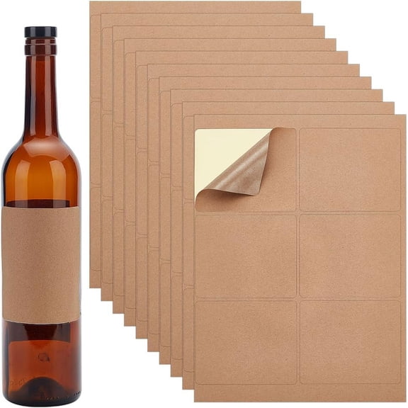 20sheets PH 120pcs Brown Rectangular Wine Labels Blank 3.9 x3.3 Inch Perfect for Parties Events Tan