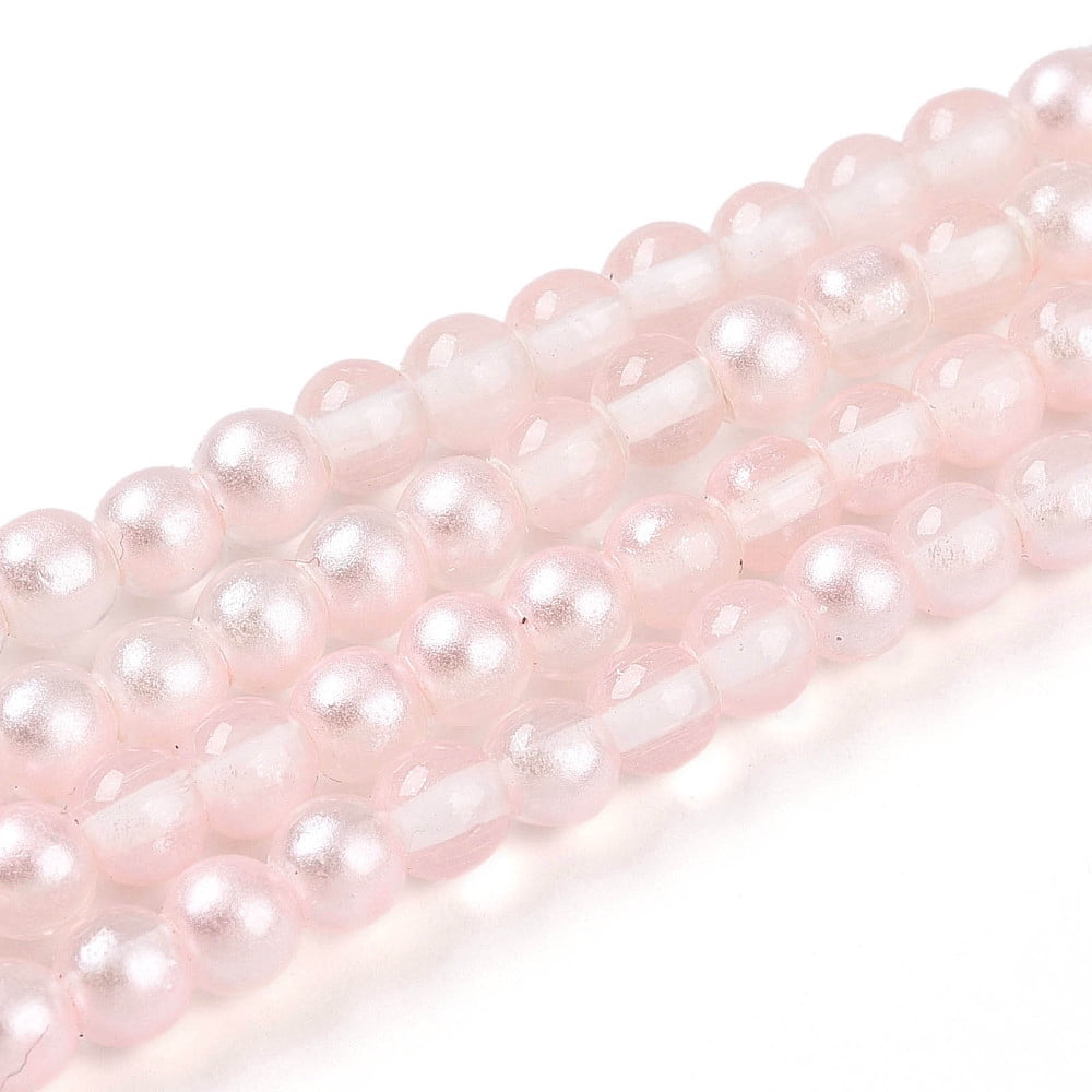 20strands Baking Painted Transparent Glass Beads Strands Round Two Tone Misty Rose 4~5mm Hole: 0.7mm about 186~193pcs/strand 29.53~31.10 inch(75~79cm)