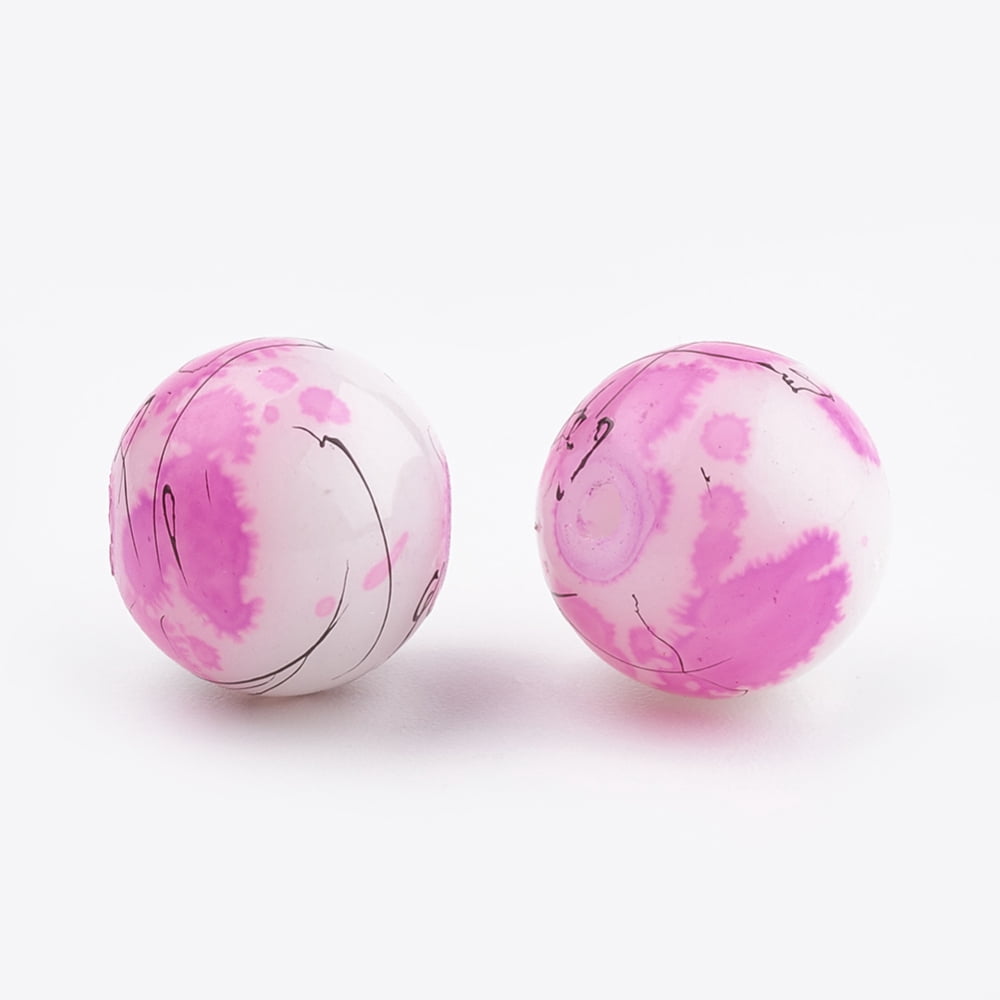 20strands Drawbench & Baking Painted Glass Beads Strands Round Fuchsia 6mm Hole: 1mm about 130pcs/strand 31.4 inch
