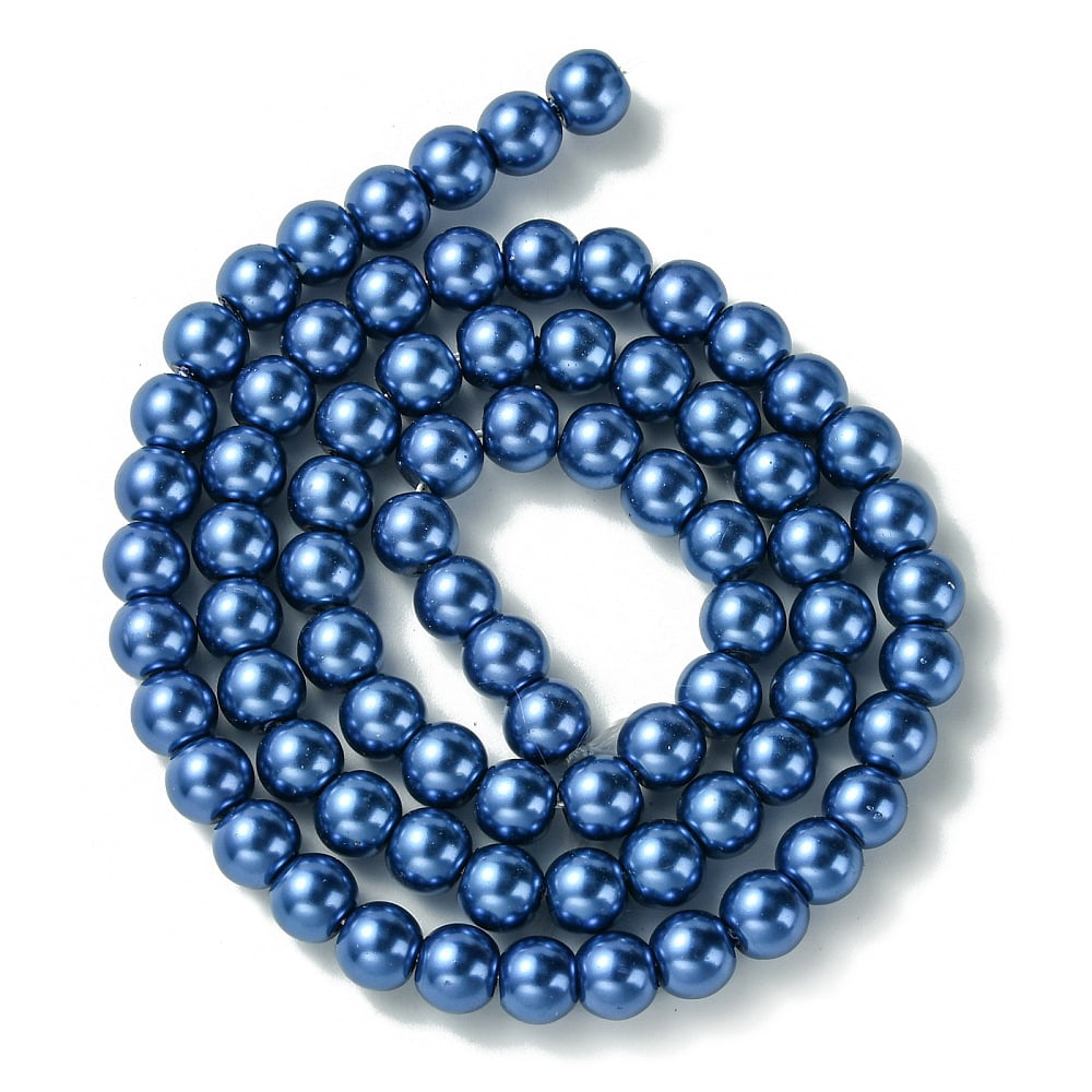 20strands Dyed Glass Pearl Beads Strands Grade A Round Cord Threaded Medium Blue 6mm Hole: 1.2~1.5mm about 70pcs/strand 15.7 inch