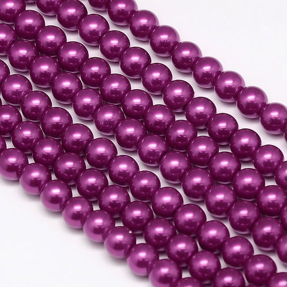 20strands Dyed Glass Pearl Round Beads Strands Grade A Cord Threaded Fuchsia 6mm Hole: 1.2~1.5mm about 72pcs/strand 15 inch
