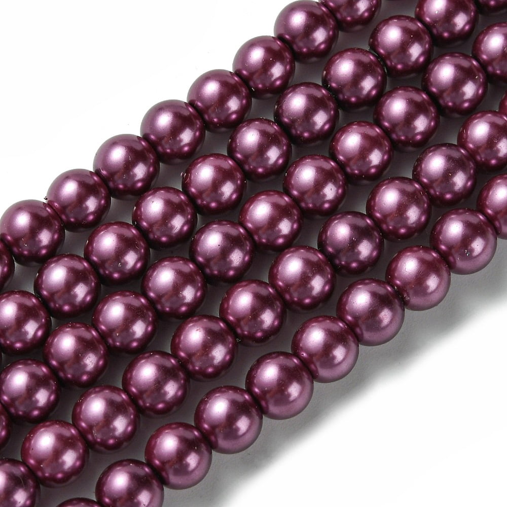 20strands Dyed Glass Pearl Round Beads Strands Grade A Cord Threaded Medium Violet Red 6mm Hole: 0.7~1.1mm about 72pcs/strand 15 inch