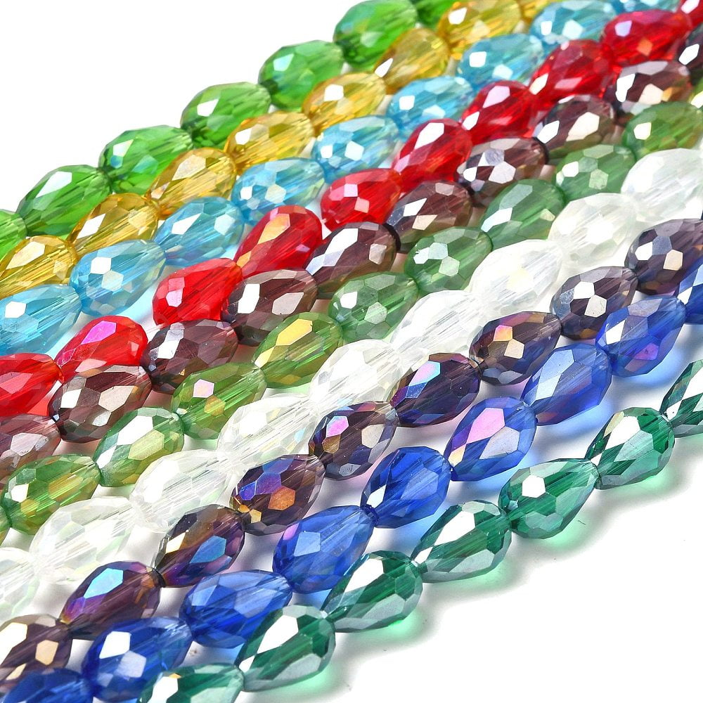 20strands Electroplate Glass Beads Strands AB color Faceted Teardrop Mixed color 12x8mm 58pcs/strand 26.5 inch