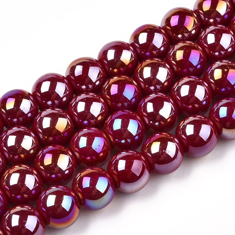 20strands Electroplate Opaque Glass Beads Strands AB color Round Dark Red 8~8.5mm Hole: 1.5mm about 51~53pcs/strand 14.96 inch~15.55 inch(38~39.7cm)