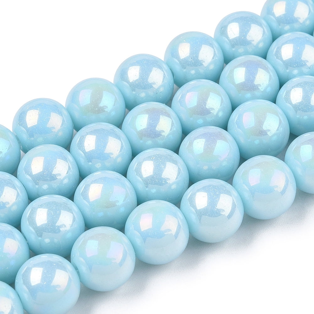 20strands Electroplate Opaque Glass Beads Strands AB color Round Light Blue 9.5~10mm Hole: 1.5mm about 40~42pcs/strand 14.76~15.12 inch(37.5~38.4cm)