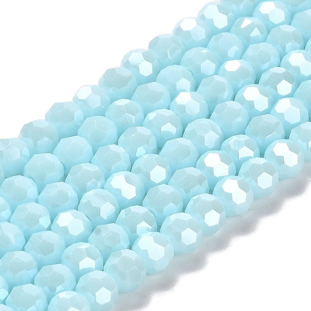 20strands Electroplate Opaque Glass Beads Strands Faceted(32 Facets) Pearl Luster Round Pale Turquoise 6mm Hole: 1mm about 98~100pcs/strand 20.39~20.59 inch(51.8~52.3cm)