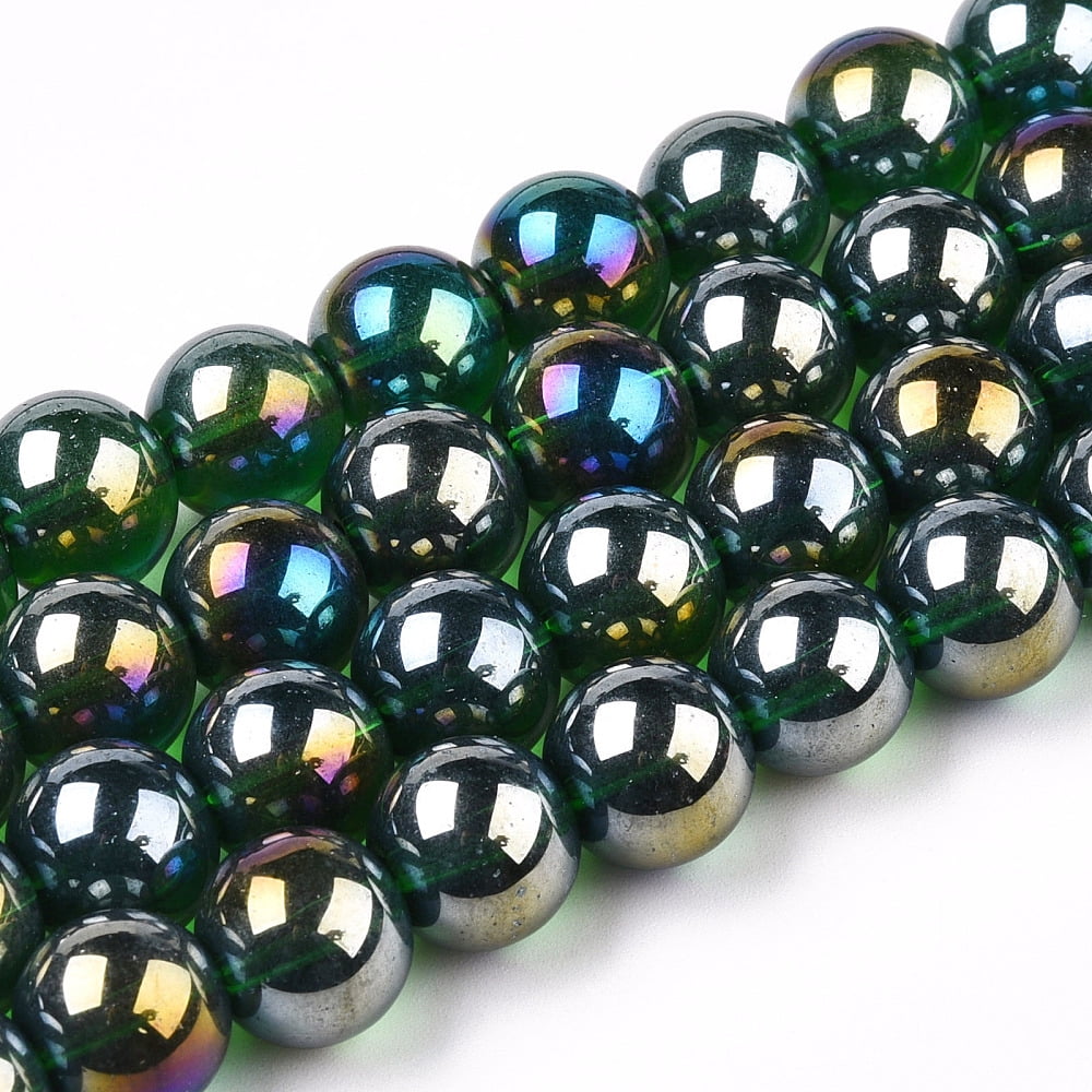 20strands Electroplate Transparent Glass Beads Strands AB color Plated Round Dark Green 9.5~10mm Hole: 1.5mm about 40~42pcs/strand 14.76~15.12 inch