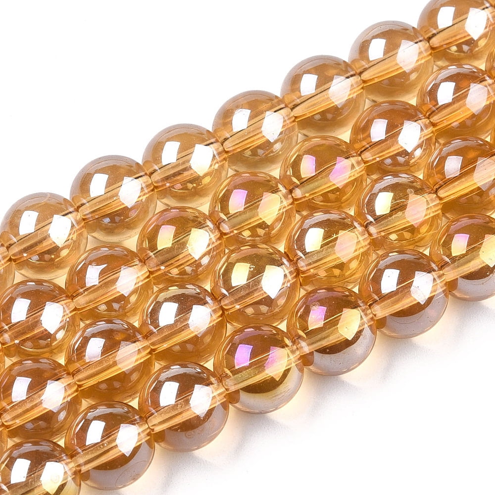 20strands Electroplate Transparent Glass Beads Strands AB color Plated Round Goldenrod 8~8.5mm Hole: 1.5mm about 51~53pcs/strand 14.96 inch~15.55 inch