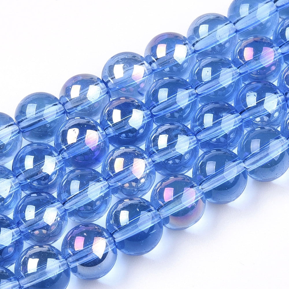 20strands Electroplate Transparent Glass Beads Strands AB color Round Royal Blue 8~8.5mm Hole: 1.5mm about 51~53pcs/strand 14.96 inch~15.55 inch(38~39.7cm)