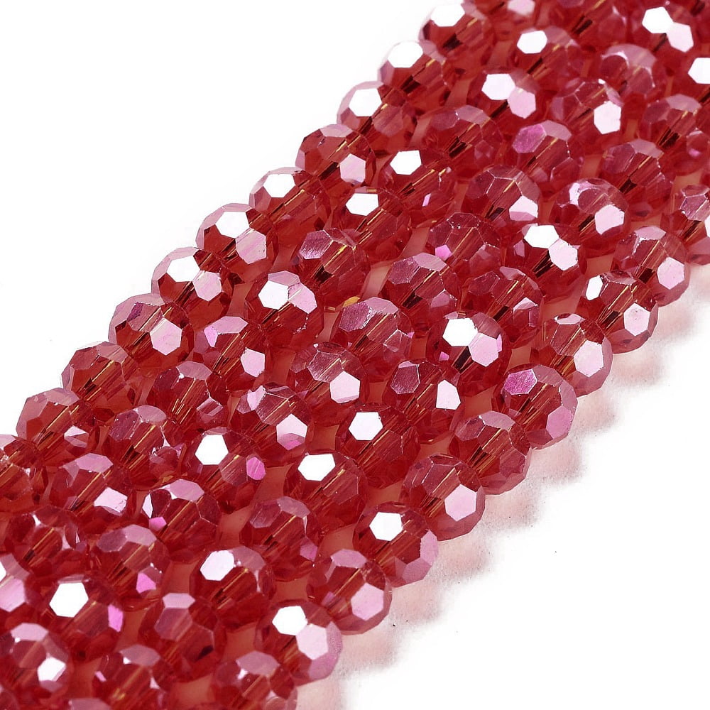 20strands Electroplate Transparent Glass Beads Strands Faceted(32 Facets) Round Pearl Luster FireBrick 6mm Hole: 1mm about 98~100pcs/strand 20.39~20.59 inch(51.8~52.3cm)