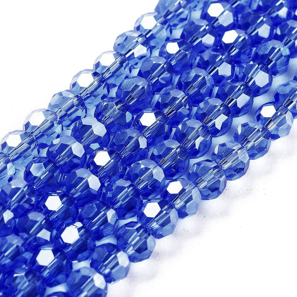 20strands Electroplate Transparent Glass Beads Strands Faceted(32 Facets) Round Pearl Luster Royal Blue 6mm Hole: 1mm about 98~100pcs/strand 20.39~20.59 inch(51.8~52.3cm)