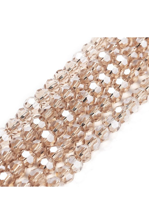 20strands Electroplate Transparent Glass Beads Strands Faceted(32 Facets) Round Pearl Luster Tan 6mm Hole: 1mm about 98~100pcs/strand 20.39~20.59 inch(51.8~52.3cm)